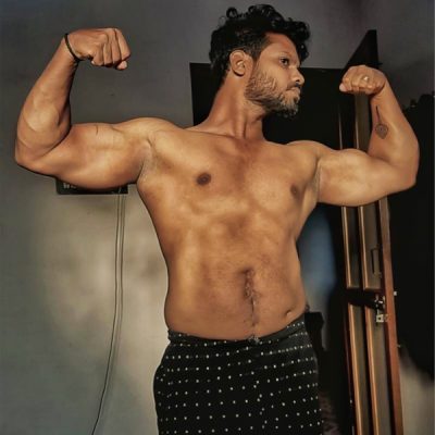 double biceps posing